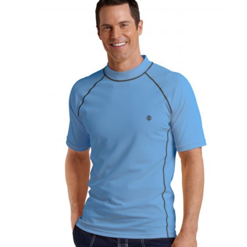 COOLIBAR Rash Guard Shirt Short Sleeve Surf Top Tulum Blue Large